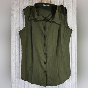 Zeagoo Olive Green Sleeveless Button Front Blouse Top Size M